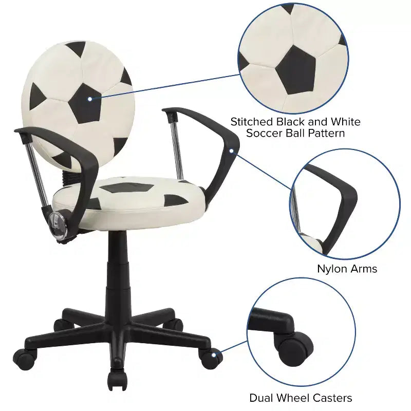 Chaise de travail pivotante de sport avec accoudoirs – Revêtement en vinyle, hauteur réglable