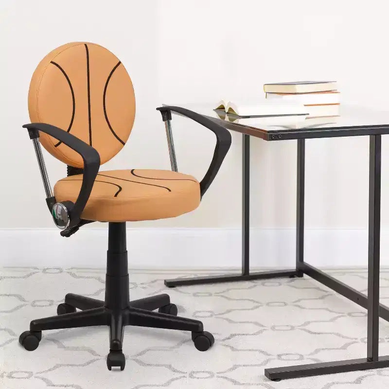 Chaise de travail pivotante de sport avec accoudoirs – Revêtement en vinyle, hauteur réglable