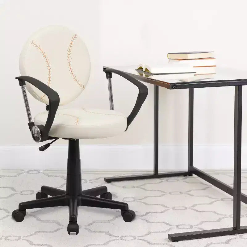 Chaise de travail pivotante de sport avec accoudoirs – Revêtement en vinyle, hauteur réglable