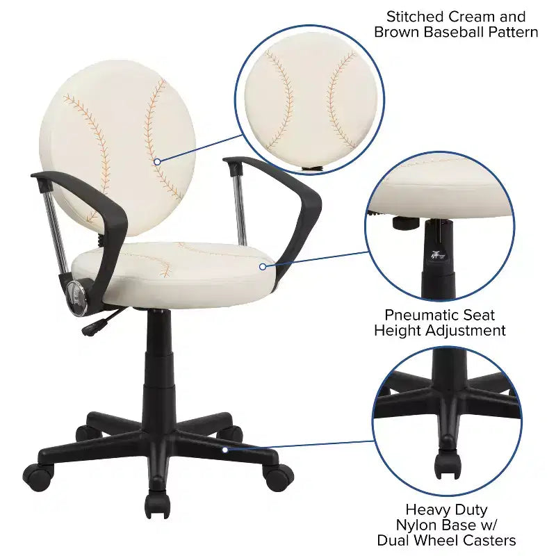 Chaise de travail pivotante de sport avec accoudoirs – Revêtement en vinyle, hauteur réglable