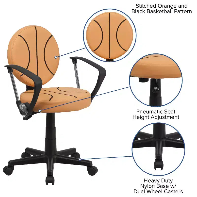 Chaise de travail pivotante de sport avec accoudoirs – Revêtement en vinyle, hauteur réglable