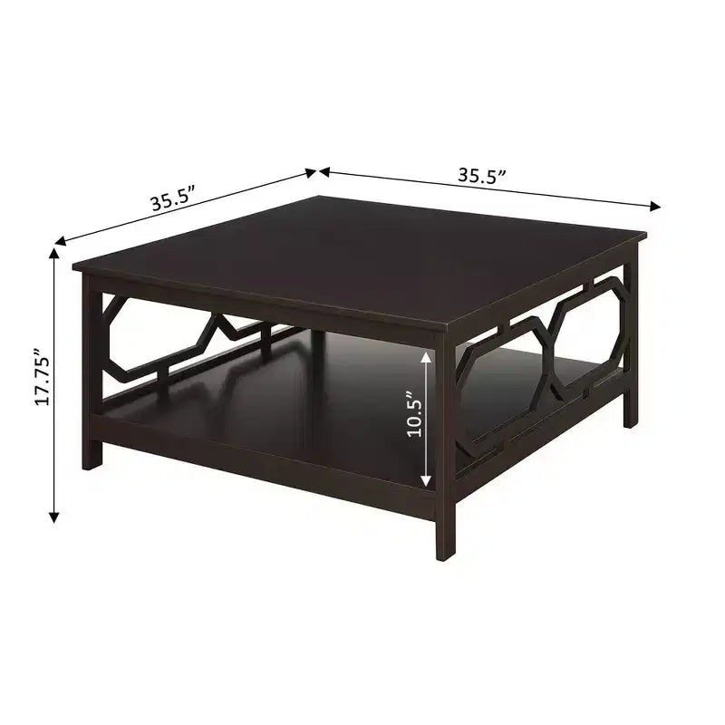 Table basse carrée 36" avec étagère ouverte - Bois composite noir