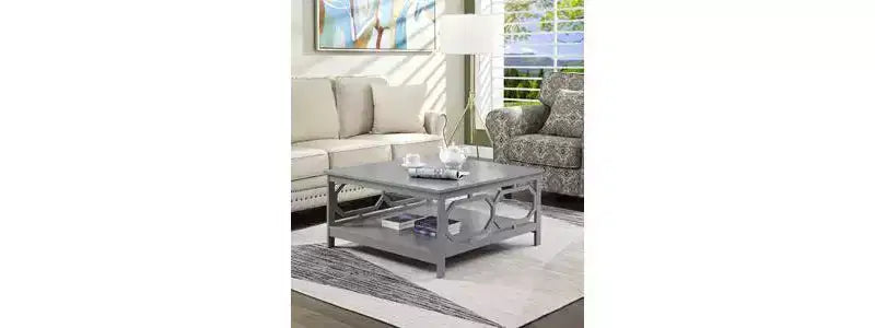 Table basse carrée 36" avec étagère ouverte - Bois composite noir