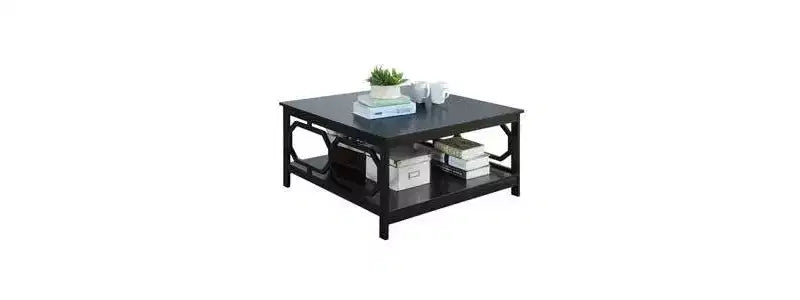 Table basse carrée 36" avec étagère ouverte - Bois composite noir