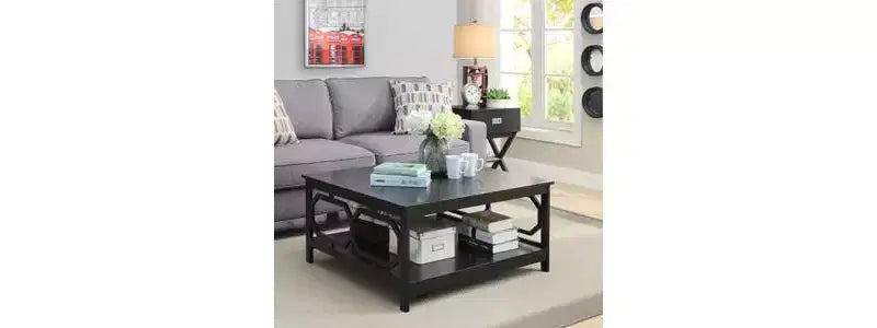 Table basse carrée 36" avec étagère ouverte - Bois composite noir