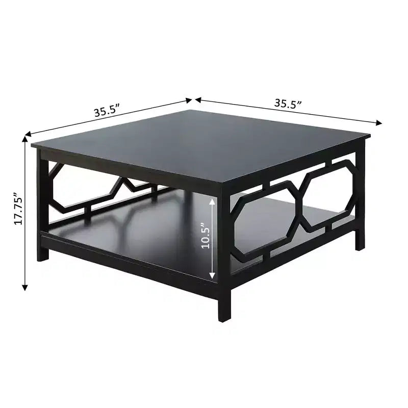 Table basse carrée 36" avec étagère ouverte - Bois composite noir