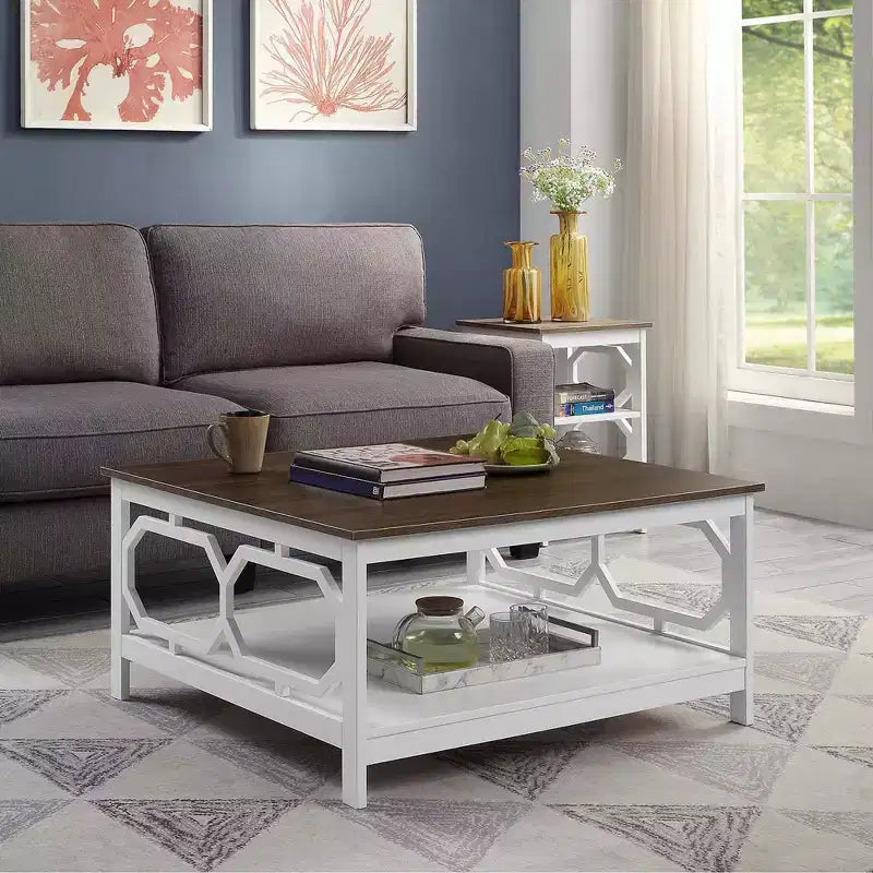 Table basse carrée 36" avec étagère ouverte - Bois composite noir