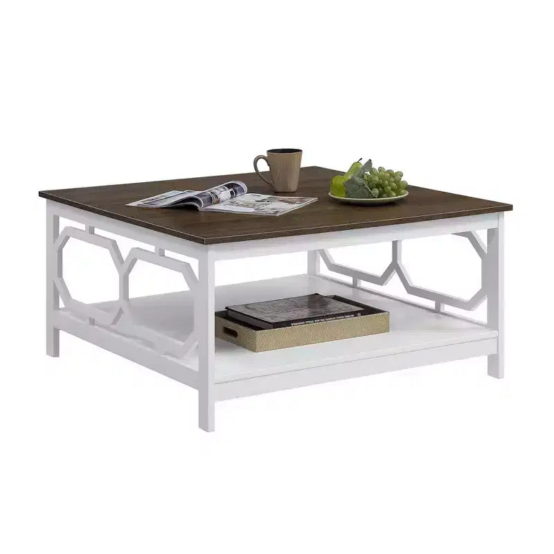 Table basse carrée 36" avec étagère ouverte - Bois composite noir