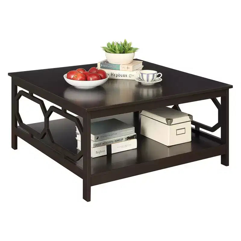 Table basse carrée 36" avec étagère ouverte - Bois composite noir