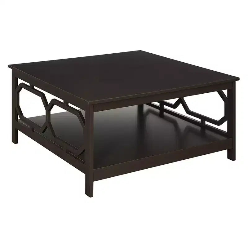 Table basse carrée 36" avec étagère ouverte - Bois composite noir