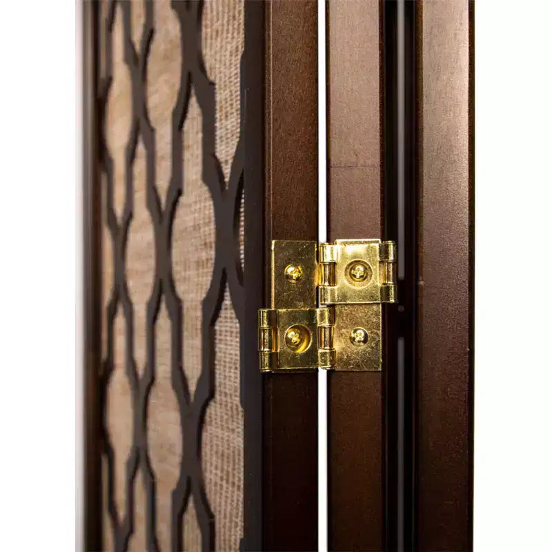 Paravent à 4 panneaux en rotin tressé avec découpes décoratives