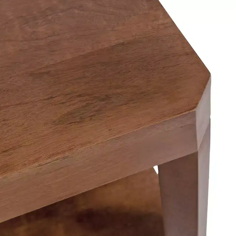 Table Basse Rectangulaire - Deux Niveaux en Bois de Mangue Massif, 36x20x18 Pouces
