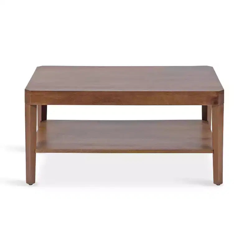 Table Basse Rectangulaire - Deux Niveaux en Bois de Mangue Massif, 36x20x18 Pouces