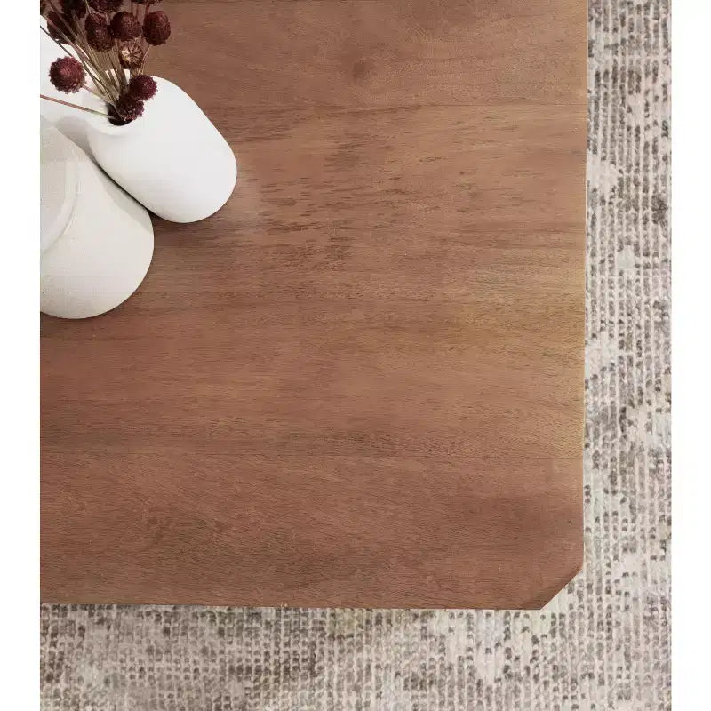 Table Basse Rectangulaire - Deux Niveaux en Bois de Mangue Massif, 36x20x18 Pouces