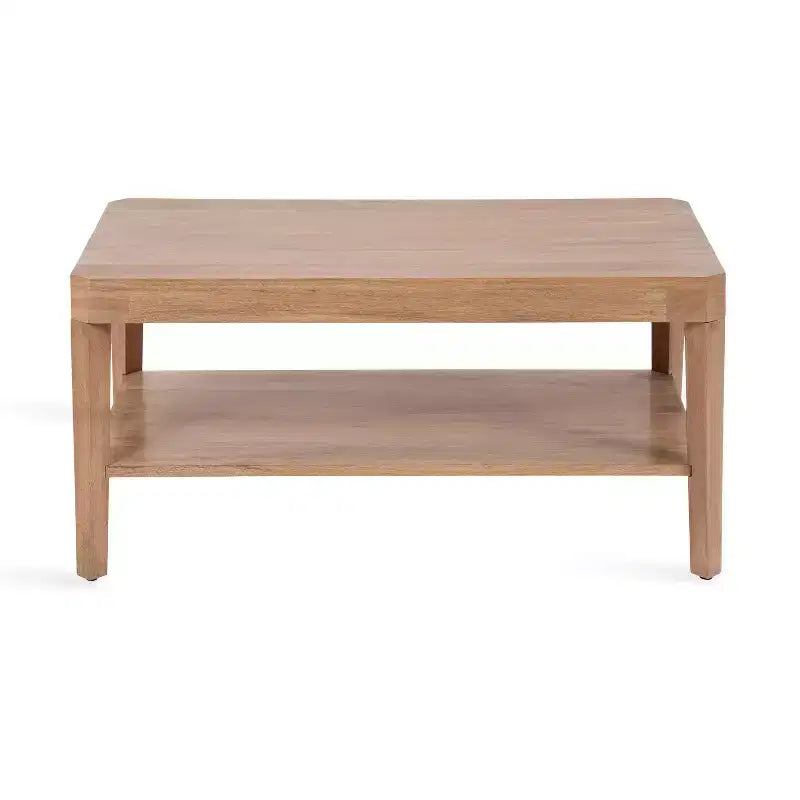 Table Basse Rectangulaire - Deux Niveaux en Bois de Mangue Massif, 36x20x18 Pouces