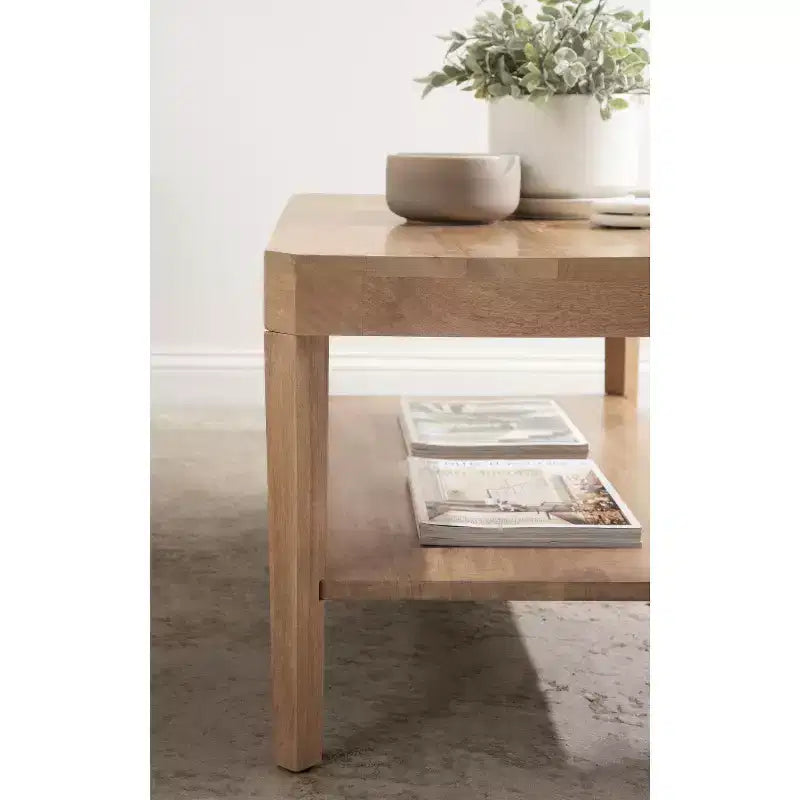 Table Basse Rectangulaire - Deux Niveaux en Bois de Mangue Massif, 36x20x18 Pouces