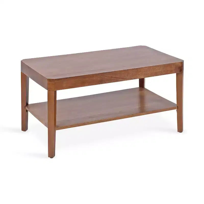 Table Basse Rectangulaire - Deux Niveaux en Bois de Mangue Massif, 36x20x18 Pouces