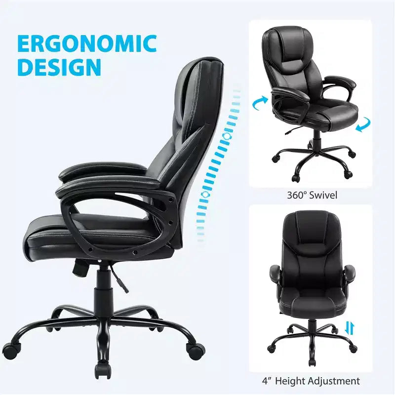 Fauteuil de bureau de direction en similicuir - Dossier haut ergonomique, capacité de 136 kg