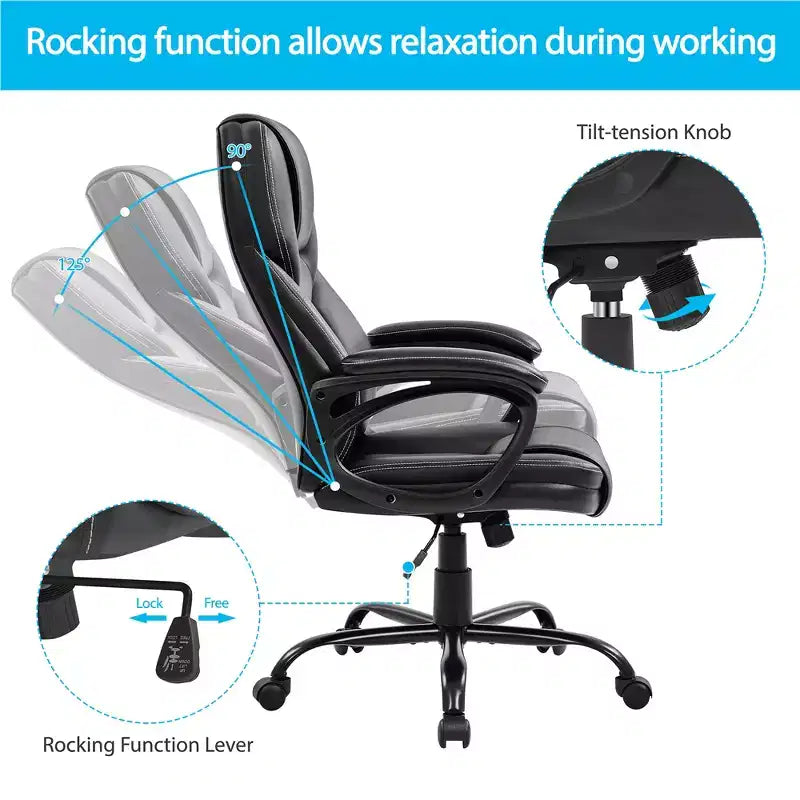 Fauteuil de bureau de direction en similicuir - Dossier haut ergonomique, capacité de 136 kg