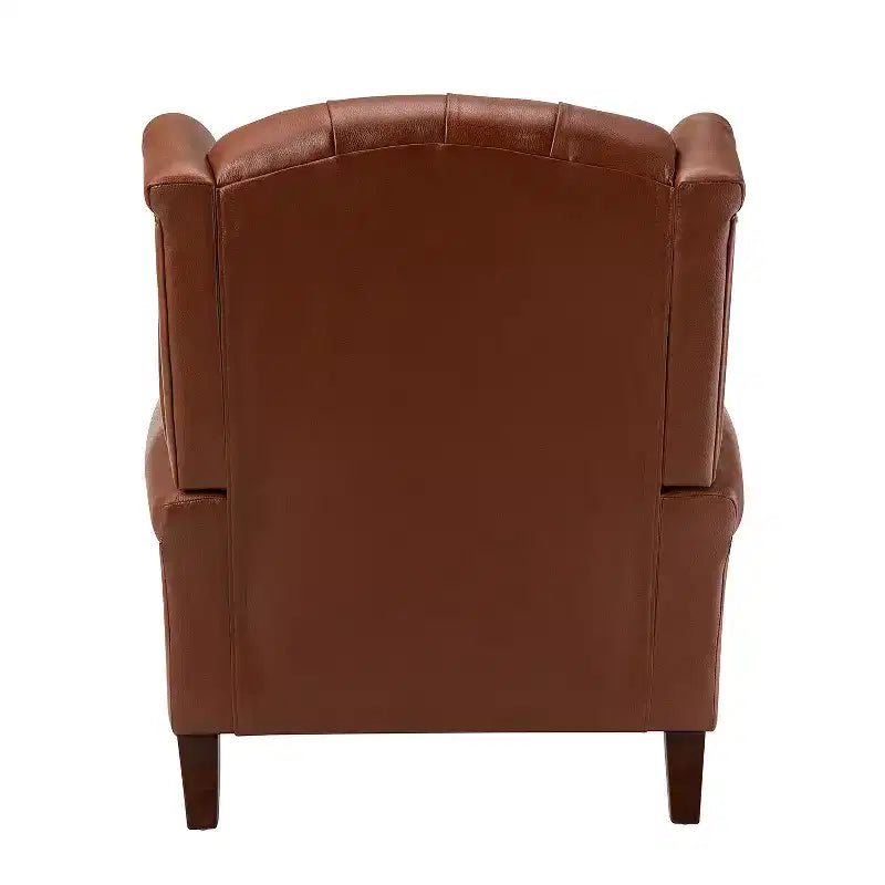 Fauteuil club en cuir véritable de 33 po – Dossier touffeté, garniture cloutée et pieds fuselés en bois