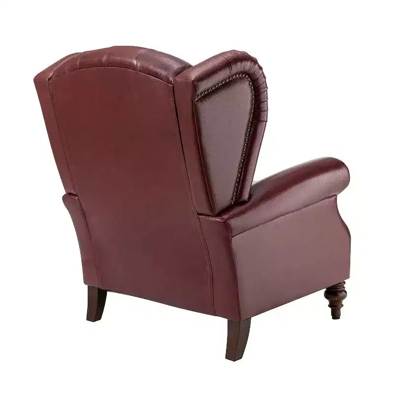 Fauteuil club en cuir véritable de 33 po – Dossier touffeté, garniture cloutée et pieds fuselés en bois