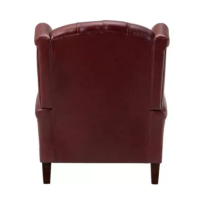Fauteuil club en cuir véritable de 33 po – Dossier touffeté, garniture cloutée et pieds fuselés en bois
