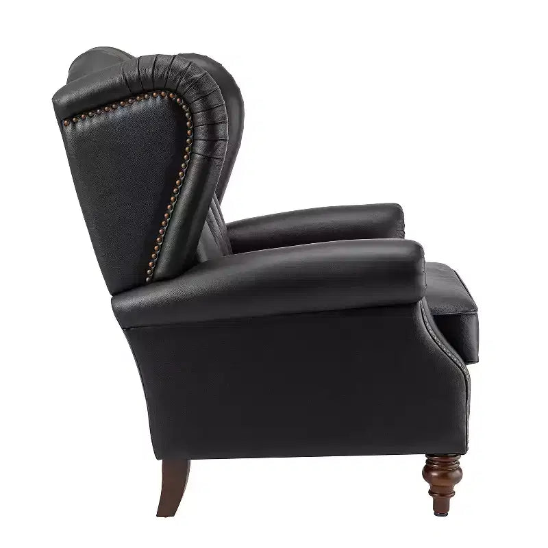 Fauteuil club en cuir véritable de 33 po – Dossier touffeté, garniture cloutée et pieds fuselés en bois