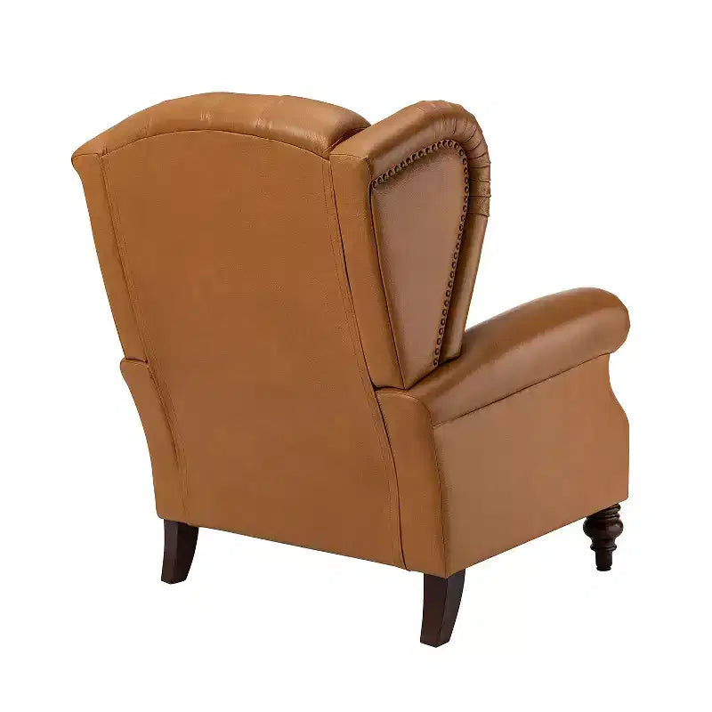 Fauteuil club en cuir véritable de 33 po – Dossier touffeté, garniture cloutée et pieds fuselés en bois