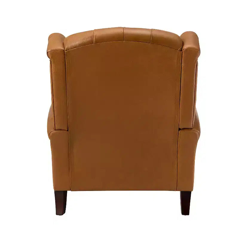 Fauteuil club en cuir véritable de 33 po – Dossier touffeté, garniture cloutée et pieds fuselés en bois