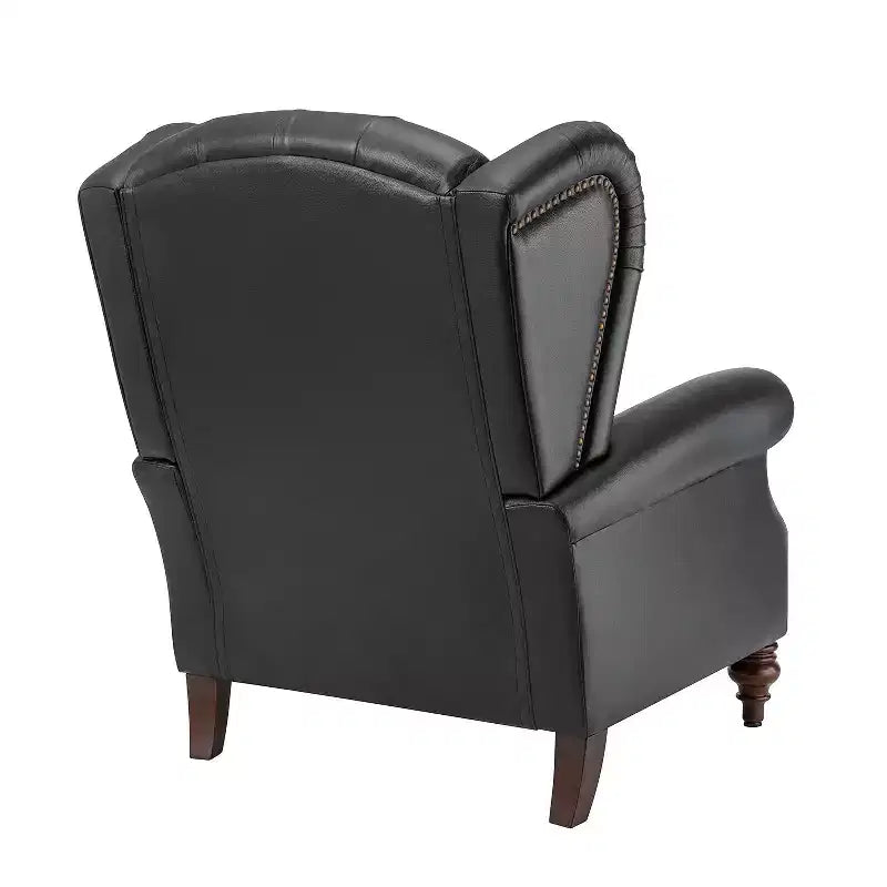 Fauteuil club en cuir véritable de 33 po – Dossier touffeté, garniture cloutée et pieds fuselés en bois
