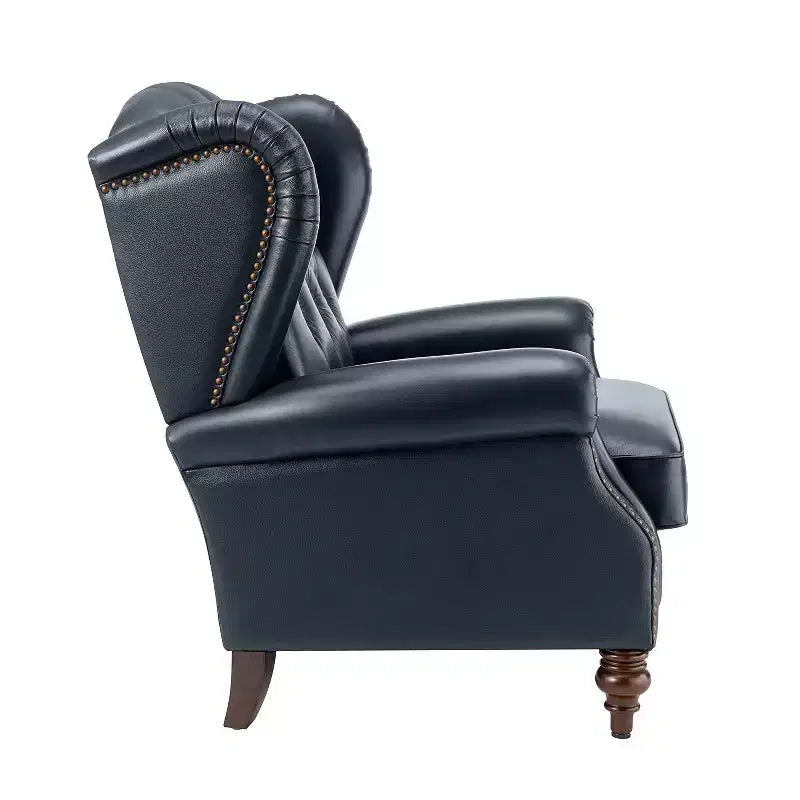 Fauteuil club en cuir véritable de 33 po – Dossier touffeté, garniture cloutée et pieds fuselés en bois