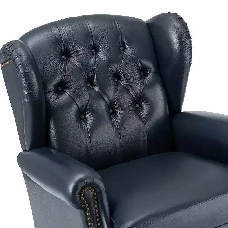 Fauteuil club en cuir véritable de 33 po – Dossier touffeté, garniture cloutée et pieds fuselés en bois
