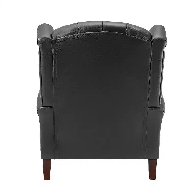 Fauteuil club en cuir véritable de 33 po – Dossier touffeté, garniture cloutée et pieds fuselés en bois