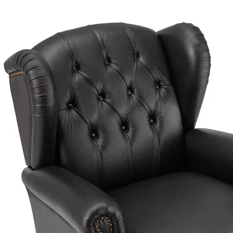 Fauteuil club en cuir véritable de 33 po – Dossier touffeté, garniture cloutée et pieds fuselés en bois