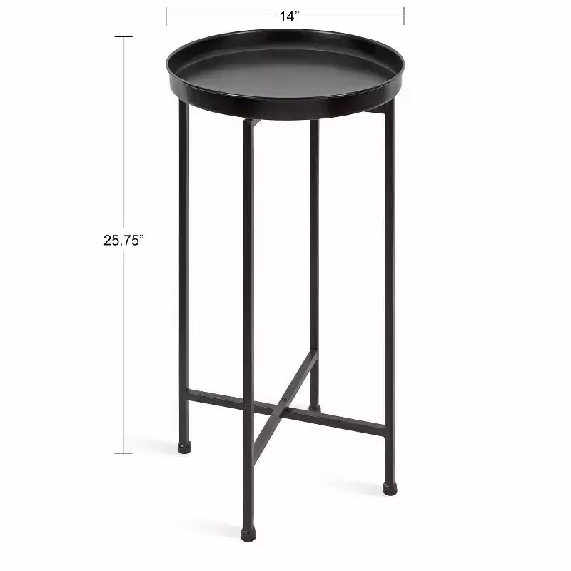 Table d'appoint pliante ronde en métal avec plateau - Noir et or, 35,5 cm