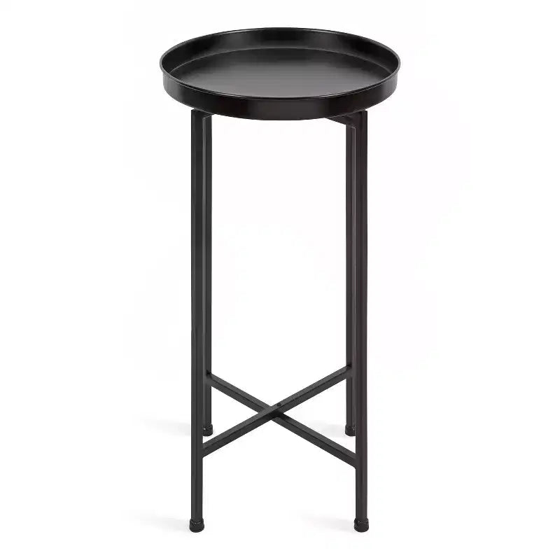 Table d'appoint pliante ronde en métal avec plateau - Noir et or, 35,5 cm