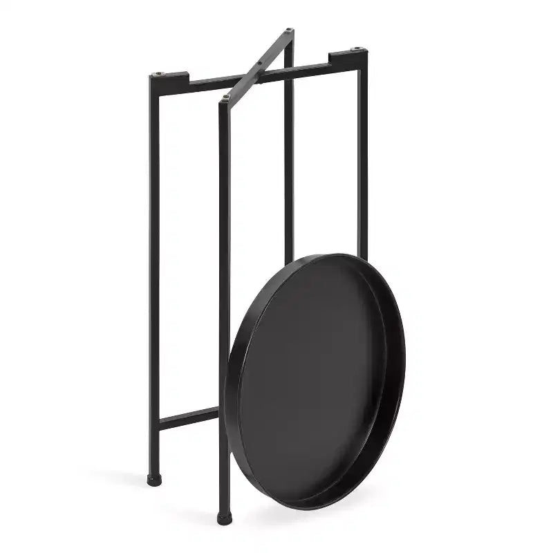 Table d'appoint pliante ronde en métal avec plateau - Noir et or, 35,5 cm