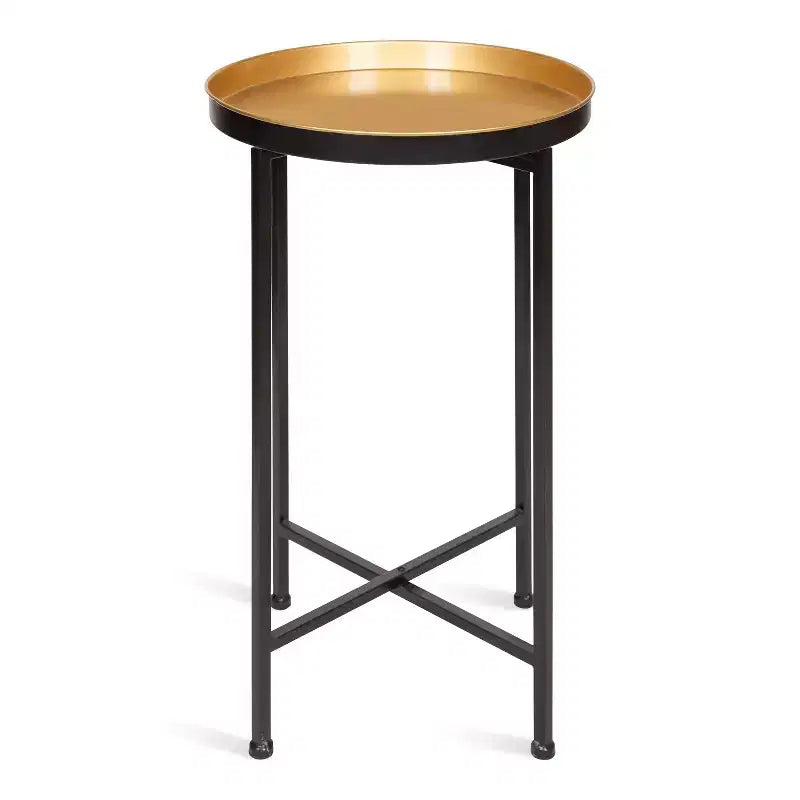 Table d'appoint pliante ronde en métal avec plateau - Noir et or, 35,5 cm