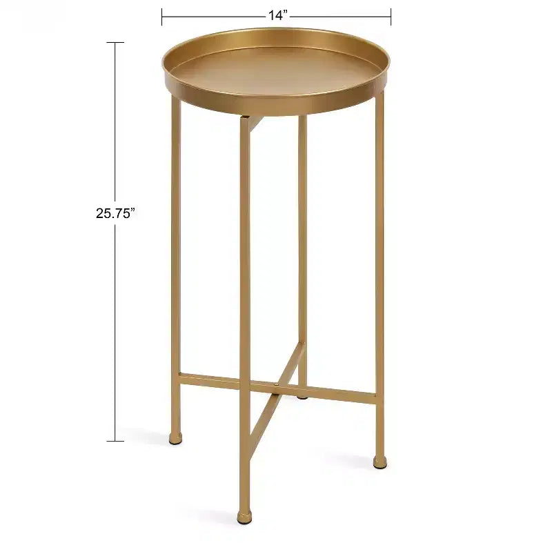 Table d'appoint pliante ronde en métal avec plateau - Noir et or, 35,5 cm