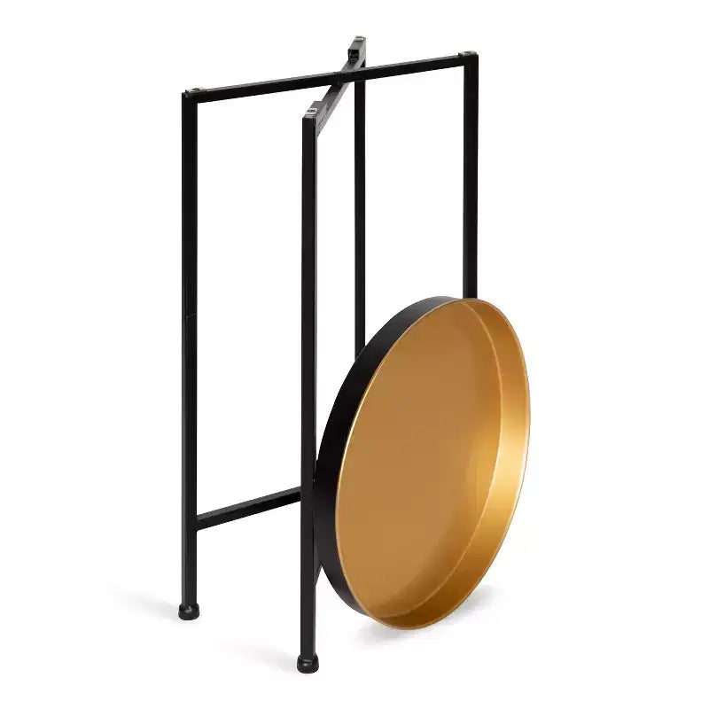 Table d'appoint pliante ronde en métal avec plateau - Noir et or, 35,5 cm