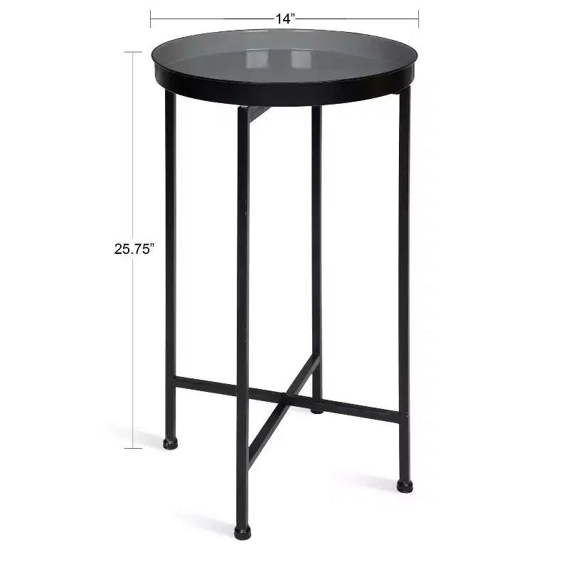 Table d'appoint pliante ronde en métal avec plateau - Noir et or, 35,5 cm