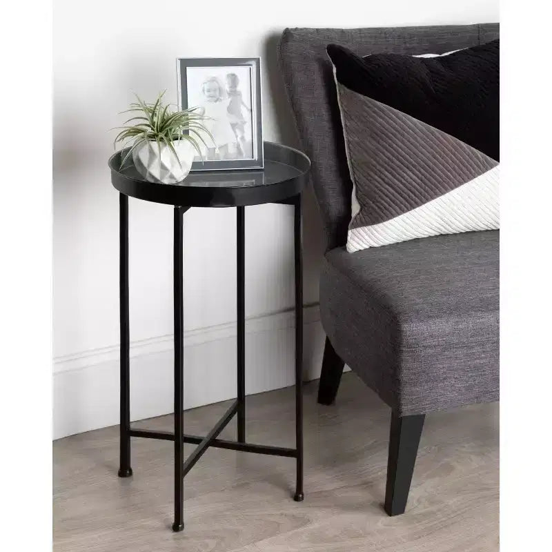Table d'appoint pliante ronde en métal avec plateau - Noir et or, 35,5 cm