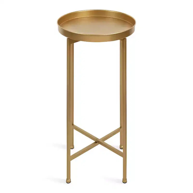 Table d'appoint pliante ronde en métal avec plateau - Noir et or, 35,5 cm