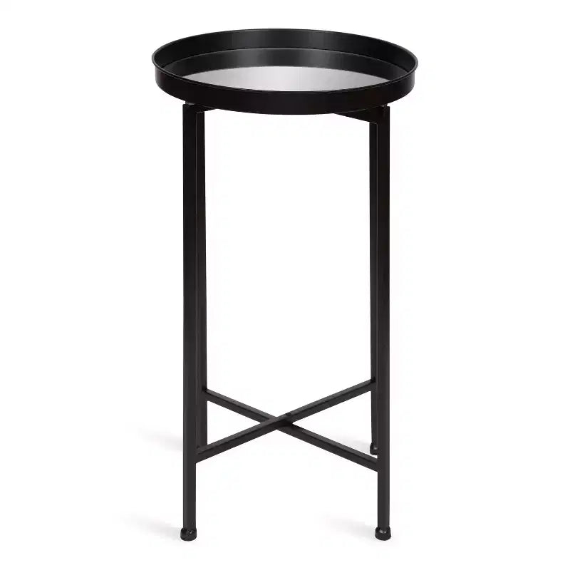 Table d'appoint pliante ronde en métal avec plateau - Noir et or, 35,5 cm