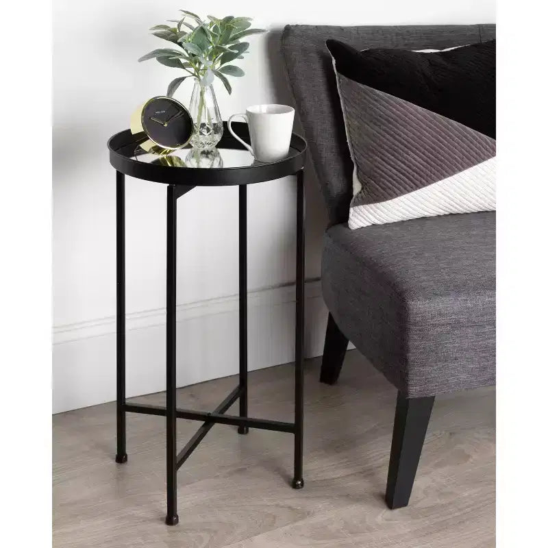 Table d'appoint pliante ronde en métal avec plateau - Noir et or, 35,5 cm