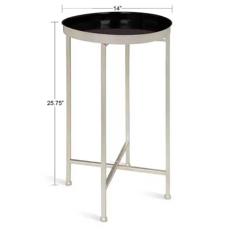 Table d'appoint pliante ronde en métal avec plateau - Noir et or, 35,5 cm