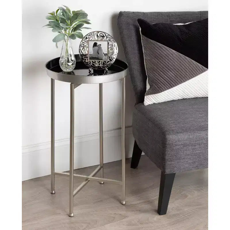 Table d'appoint pliante ronde en métal avec plateau - Noir et or, 35,5 cm
