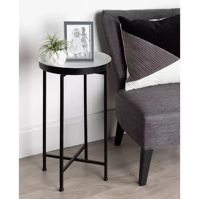 Table d'appoint pliante ronde en métal avec plateau - Noir et or, 35,5 cm