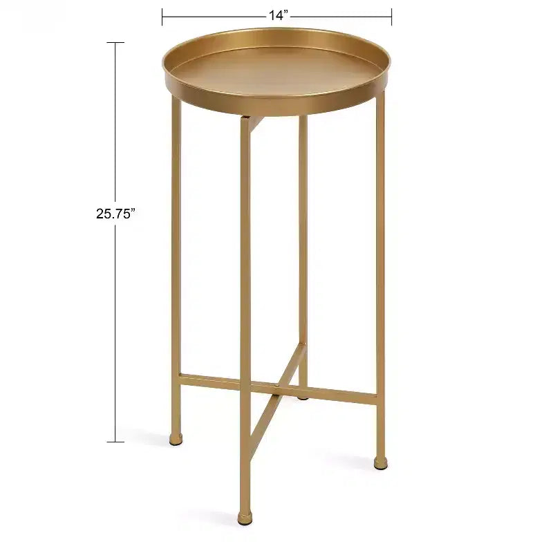 Table d'appoint pliante ronde en métal avec plateau - Noir et or, 35,5 cm