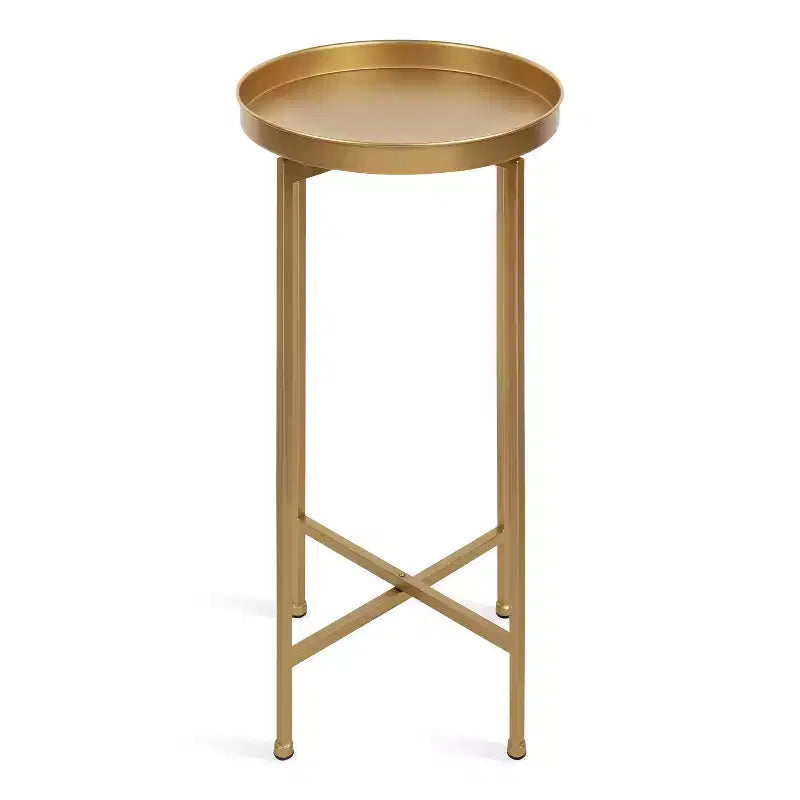 Table d'appoint pliante ronde en métal avec plateau - Noir et or, 35,5 cm